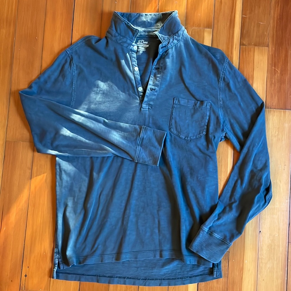 J Crew slub cotton long sleeve polo gray w pocket